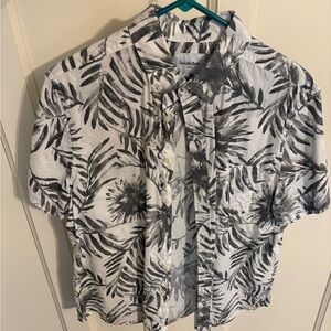 Black and White Floral Button-Up Shirt